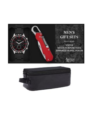 Men's Quartz Black Silicone Strap Watch 50mm Gift Set