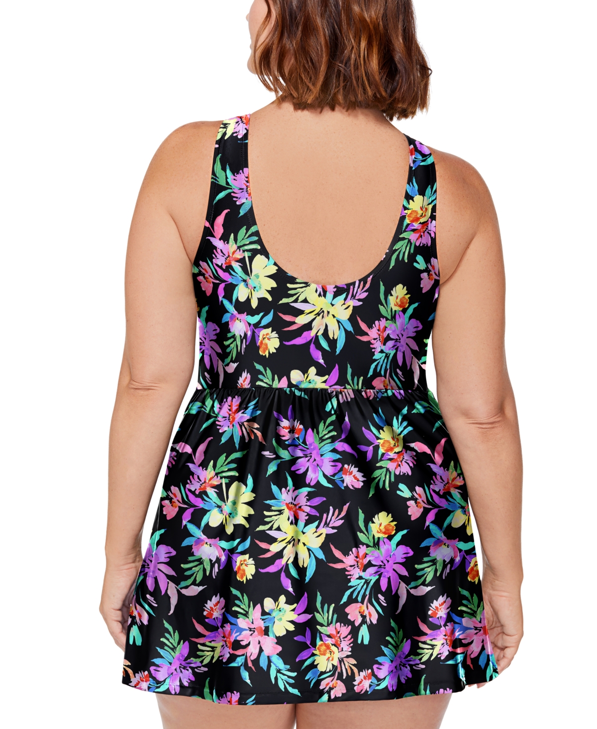 Shop Island Escape Plus Size Magnolia Floral-print Swim Dress, Created For Macy's In Black Multi