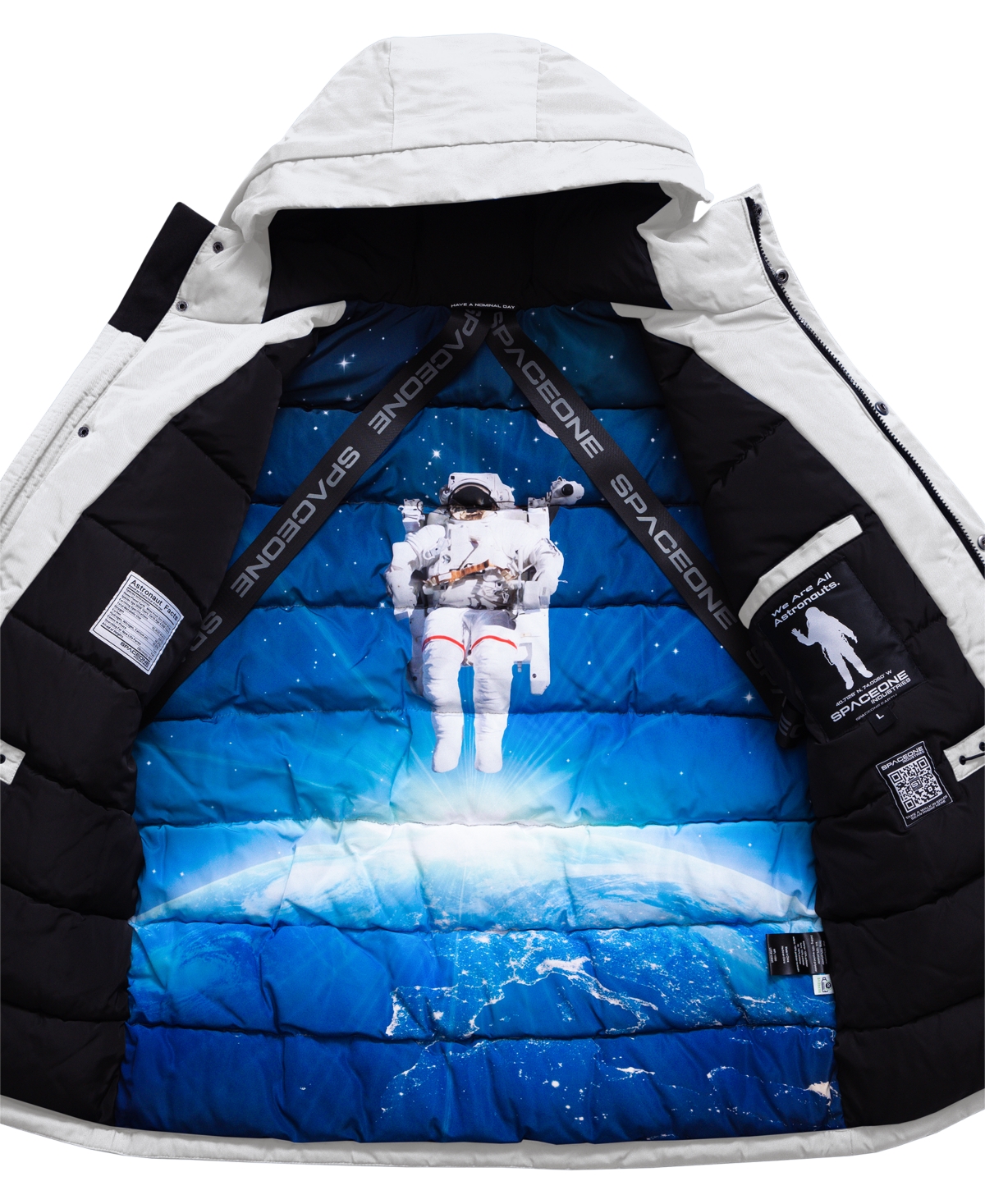 Space One Men's Nasa Inspired Parka Jacket with Printed Astronaut Interior