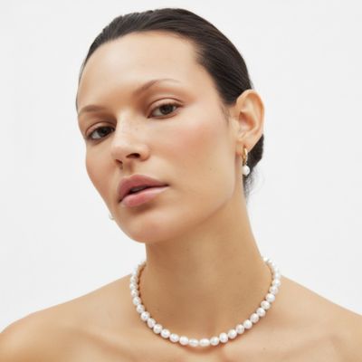 Gold Plated Freshwater Pearl Drop Hoop Earrings