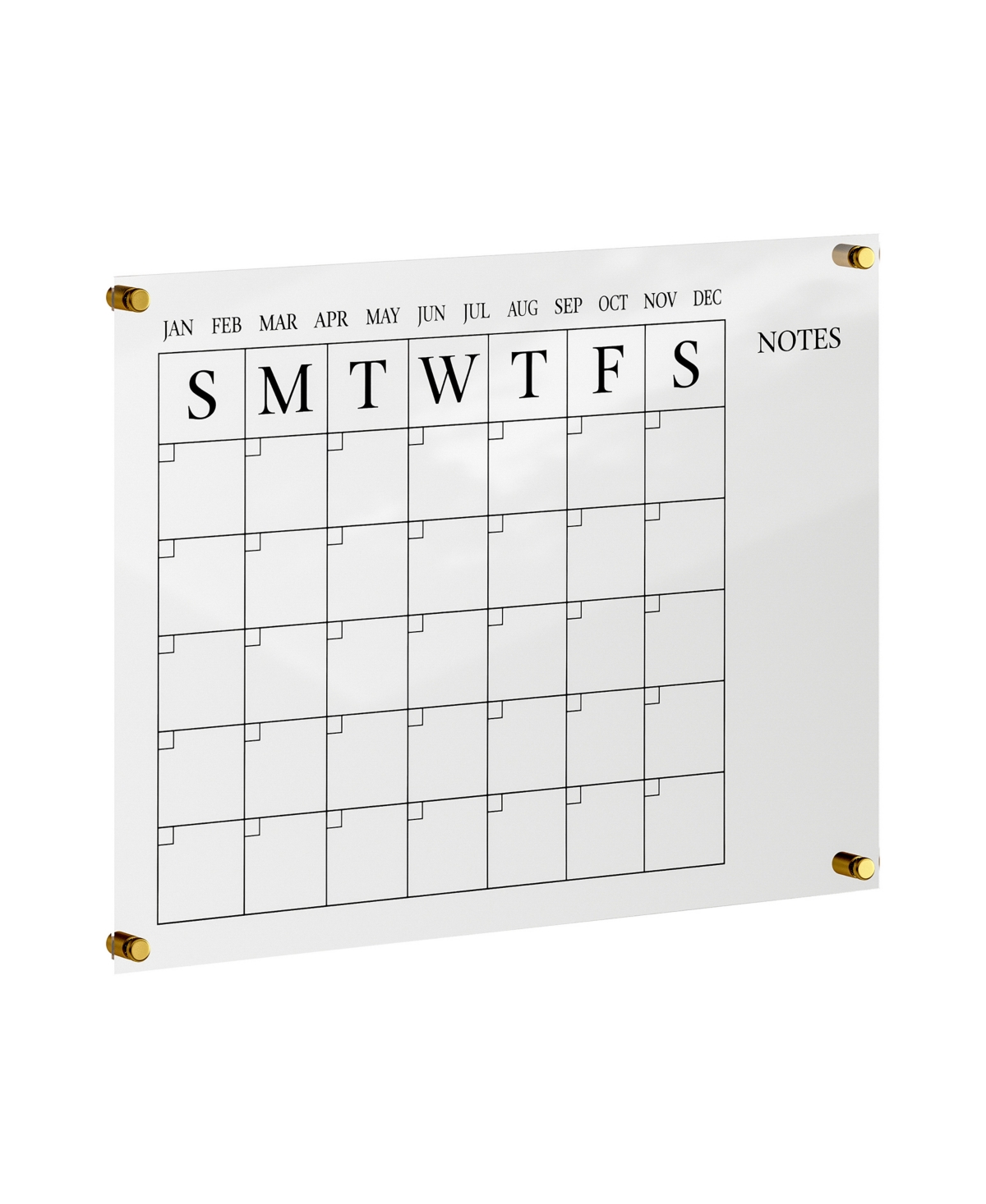 Grayson Acrylic Wall Calendar with Notes with Dry Erase Marker and Mounting Hardware, 24" x 18" - Clear, Black