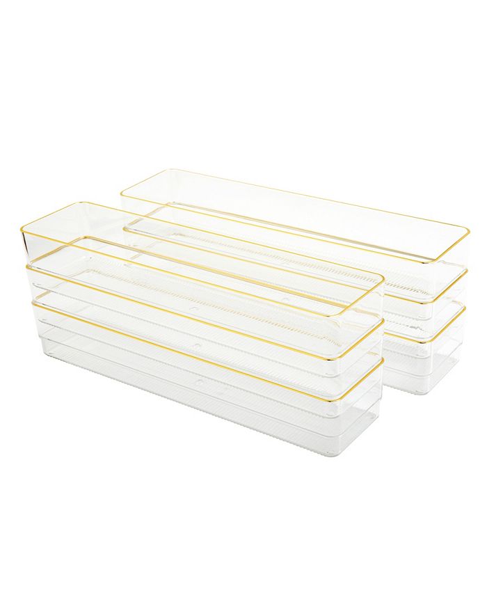 Kerry 3 Pack Plastic Stackable Office Desk Drawer Organizers with Metallic Trim, 12