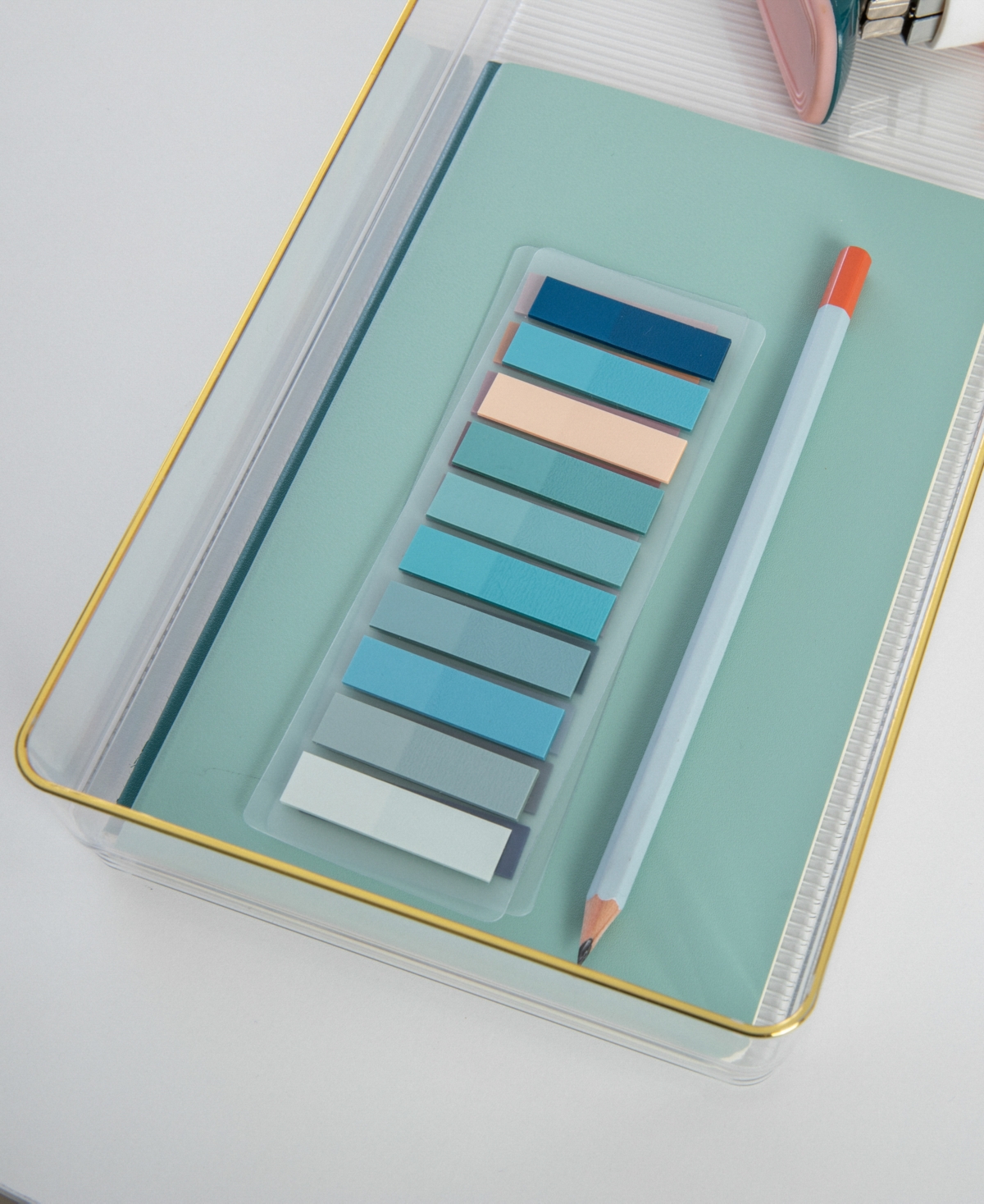 Martha Stewart Kerry 2 Piece Plastic Stackable Office Desk Drawer Organizers, - Gold Trim