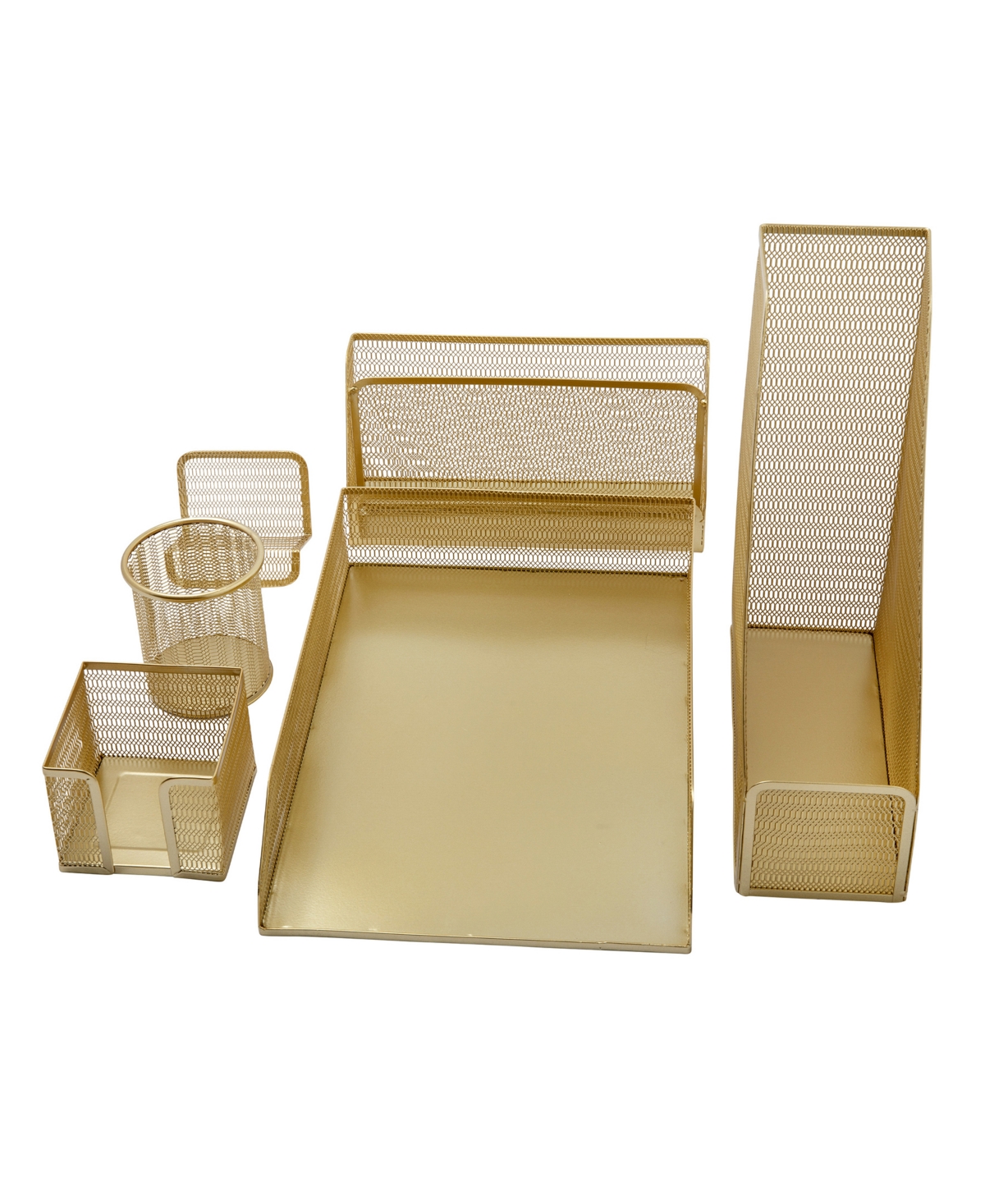 Ryder Mesh Metal 6 Piece Set Desktop Organizers, Holds Files, Magazines, Letters, Pens, Sticky Notes and Business Cards - Gold