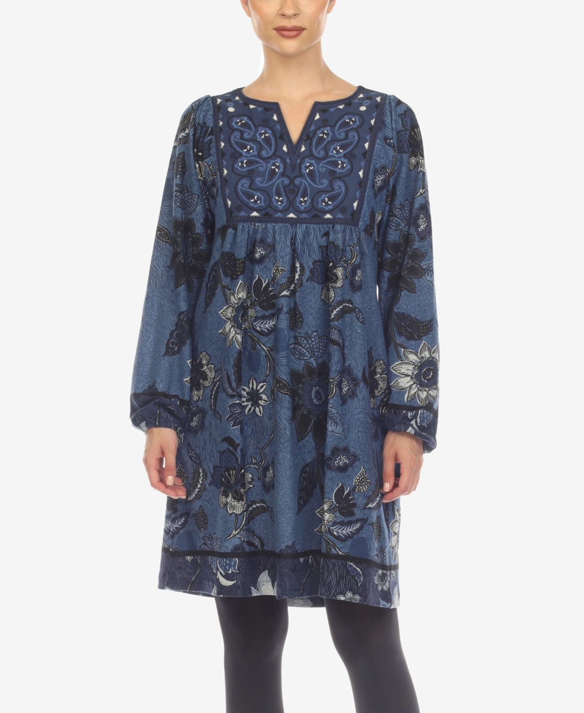 Women's Paisley Flower Embroidered Sweater Dress - Black
