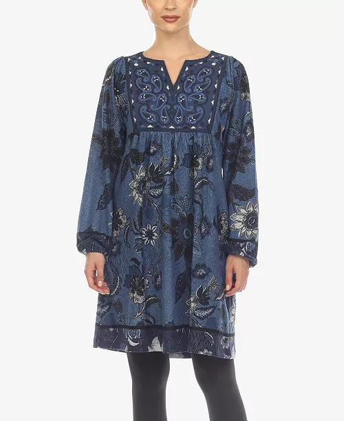 women's paisley flower embroidered sweater dress