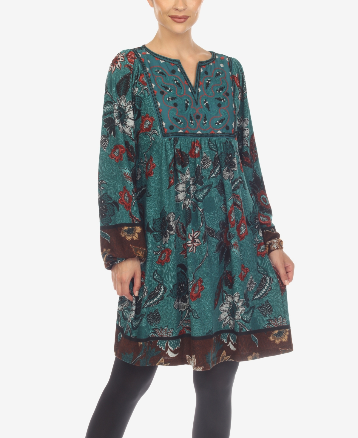 White Mark Plus Size Paisley Flower Embroidered Sweater Dress In Teal