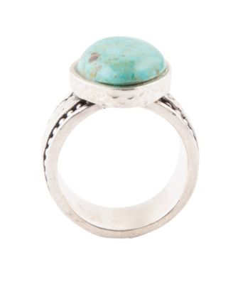 Hammered Genuine Turquoise and Sterling Silver Abstract Ring
