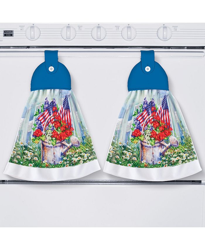 Collections Etc Americana Hanging Tab Top Kitchen Towels Set of 2