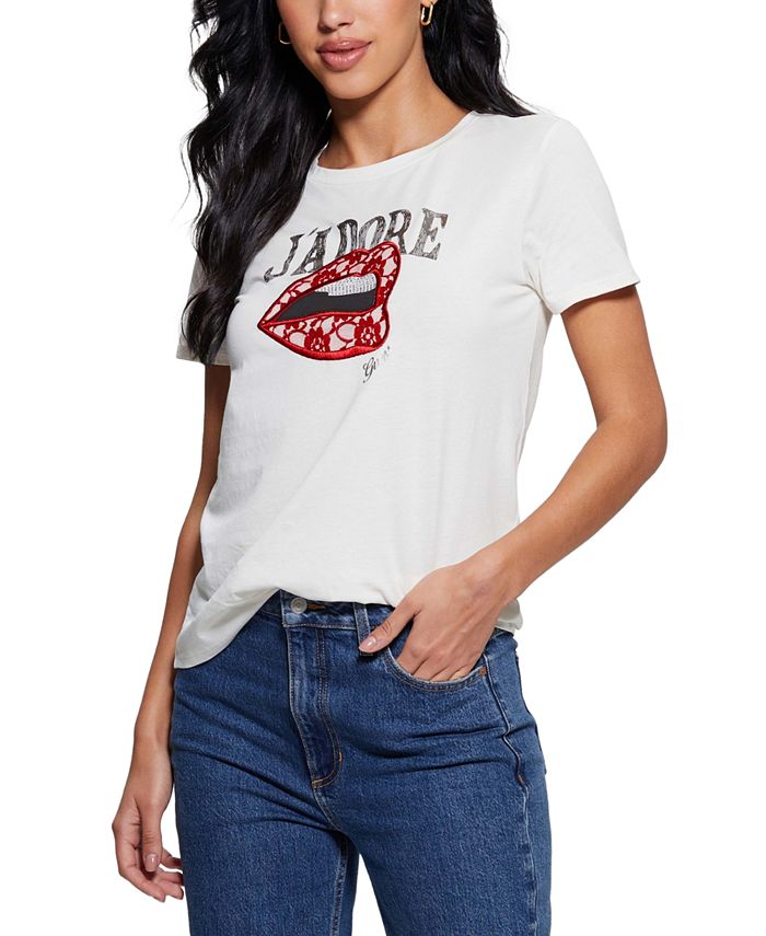 GUESS Women's Cotton J'adore Short-Sleeve Easy T-Shirt - Macy's