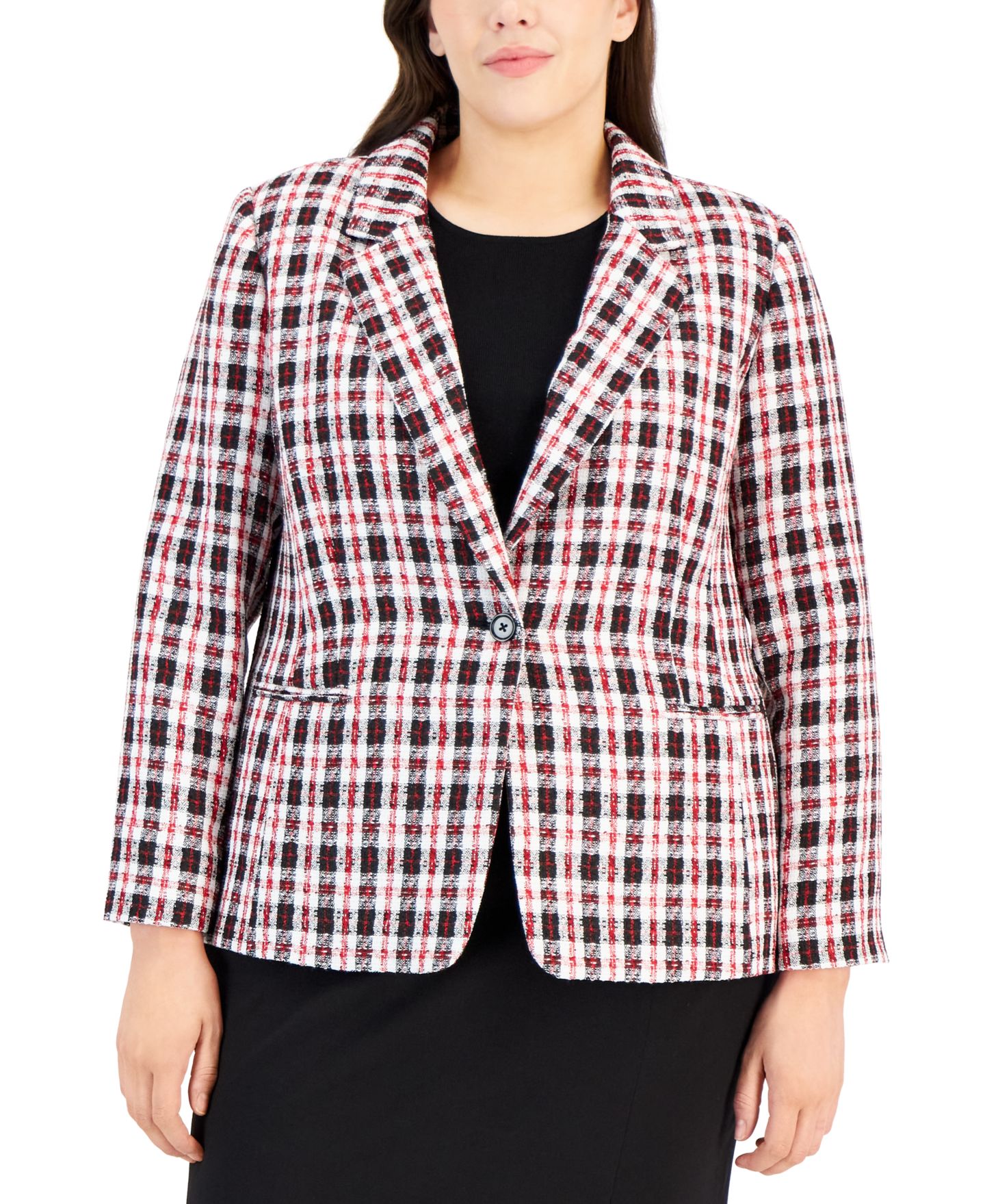 Женский пиджак Tahari ASL Plus Size Plaid Long-Sleeve Blazer, цвет: Слоновая кость — фото 3