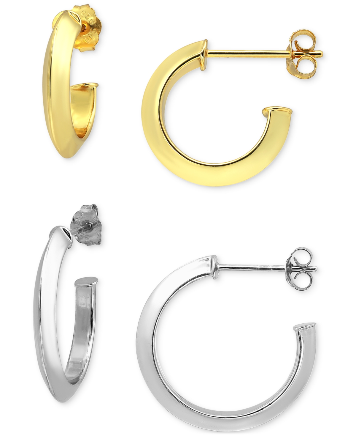 Macy's 2-pc. Set Knife Edge Small Hoop Earrings In Sterling Silver & 18k Gold-plated Sterling Silver In Gold Over Silver