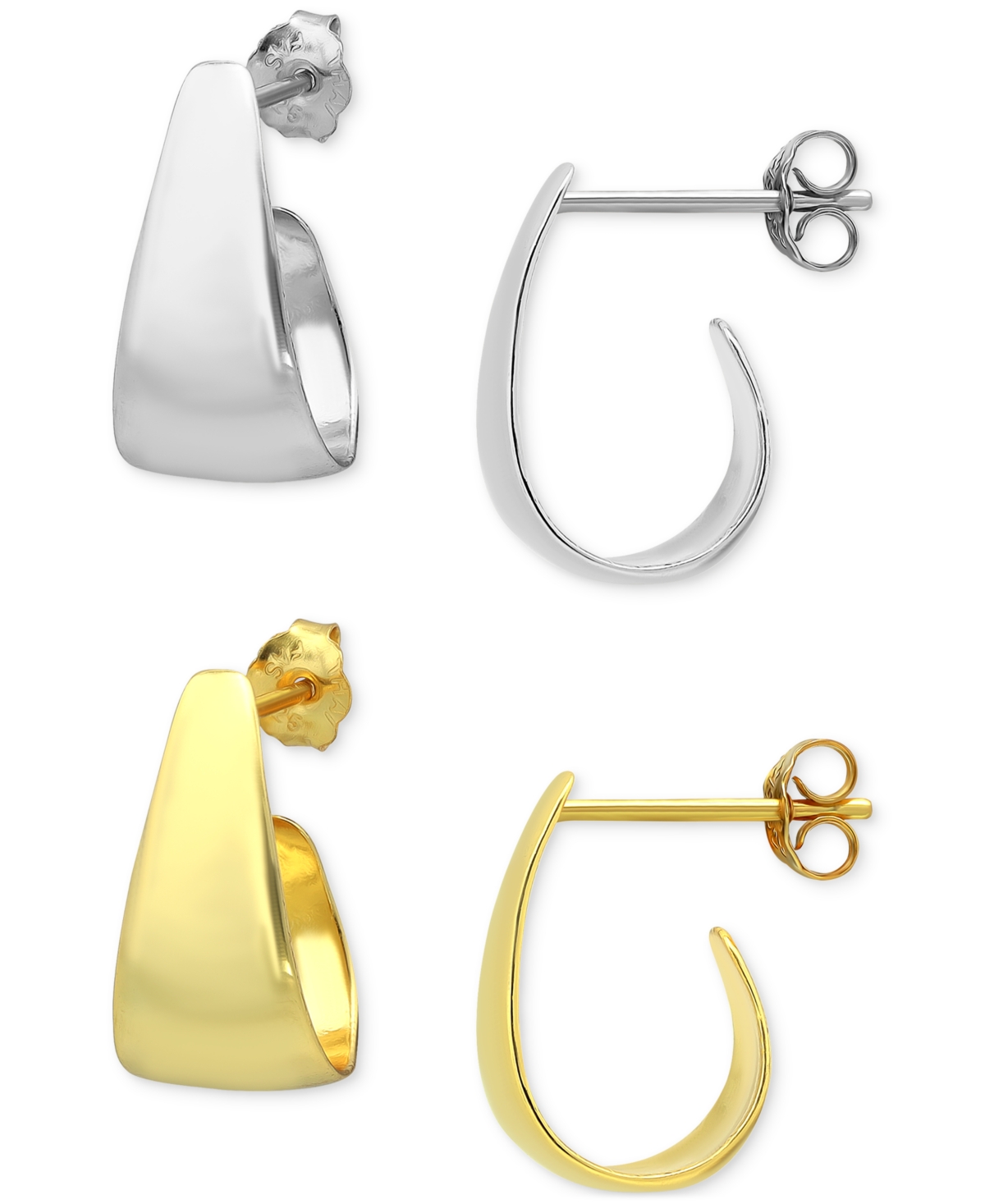 Macy's 2-pc. Set Graduated Small Hoop Earrings In Sterling Silver & 18k Gold-plated Sterling Silver In Gold Over Silver