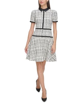 KARL LAGERFELD PARIS - Women's Plaid-Knit Contrast-Trim Dress