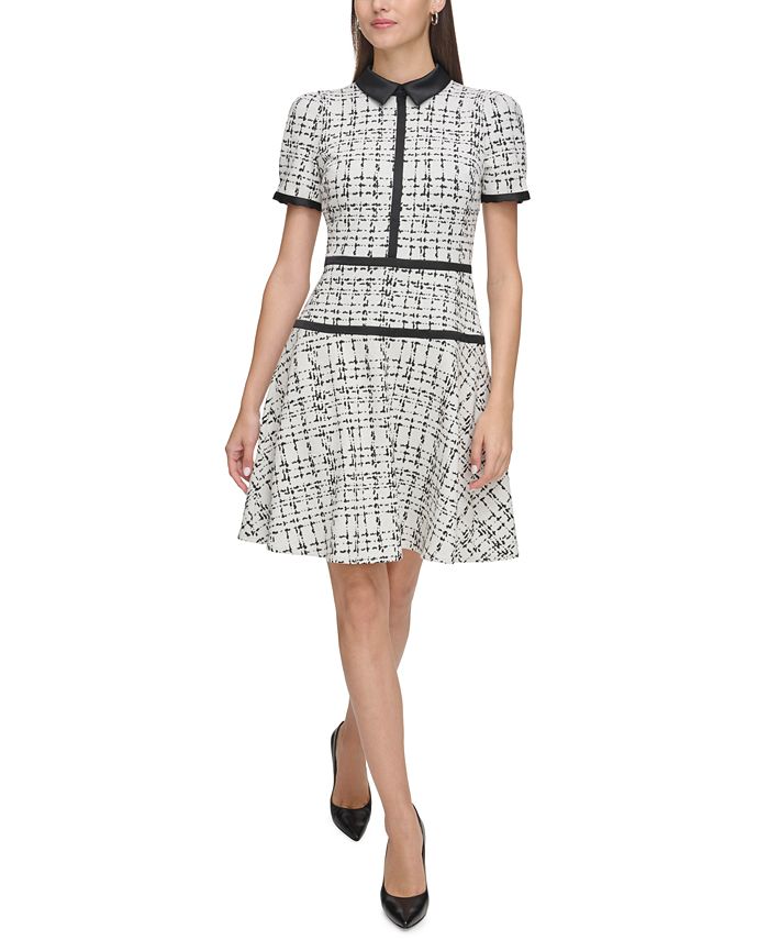 KARL LAGERFELD PARIS Women's Plaid-Knit Contrast-Trim Dress - Macy's