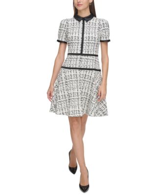 KARL LAGERFELD PARIS Women's Plaid-Knit Contrast-Trim Dress - Macy's