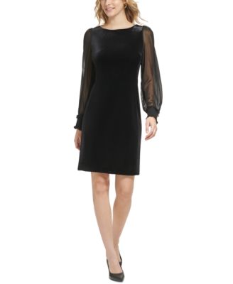 KARL LAGERFELD PARIS - Women's Sheer-Sleeve Velvet Sheath Dress