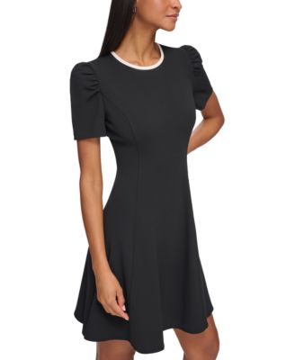 Women's Scuba-Crepe Contrast-Trim A-Line Dress