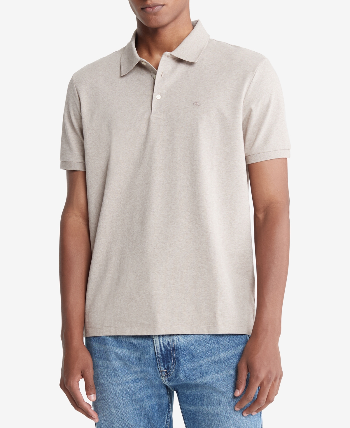 Shop Calvin Klein Men's Regular-fit Smooth Cotton Monogram Logo Polo Shirt In Atmosphere Heather
