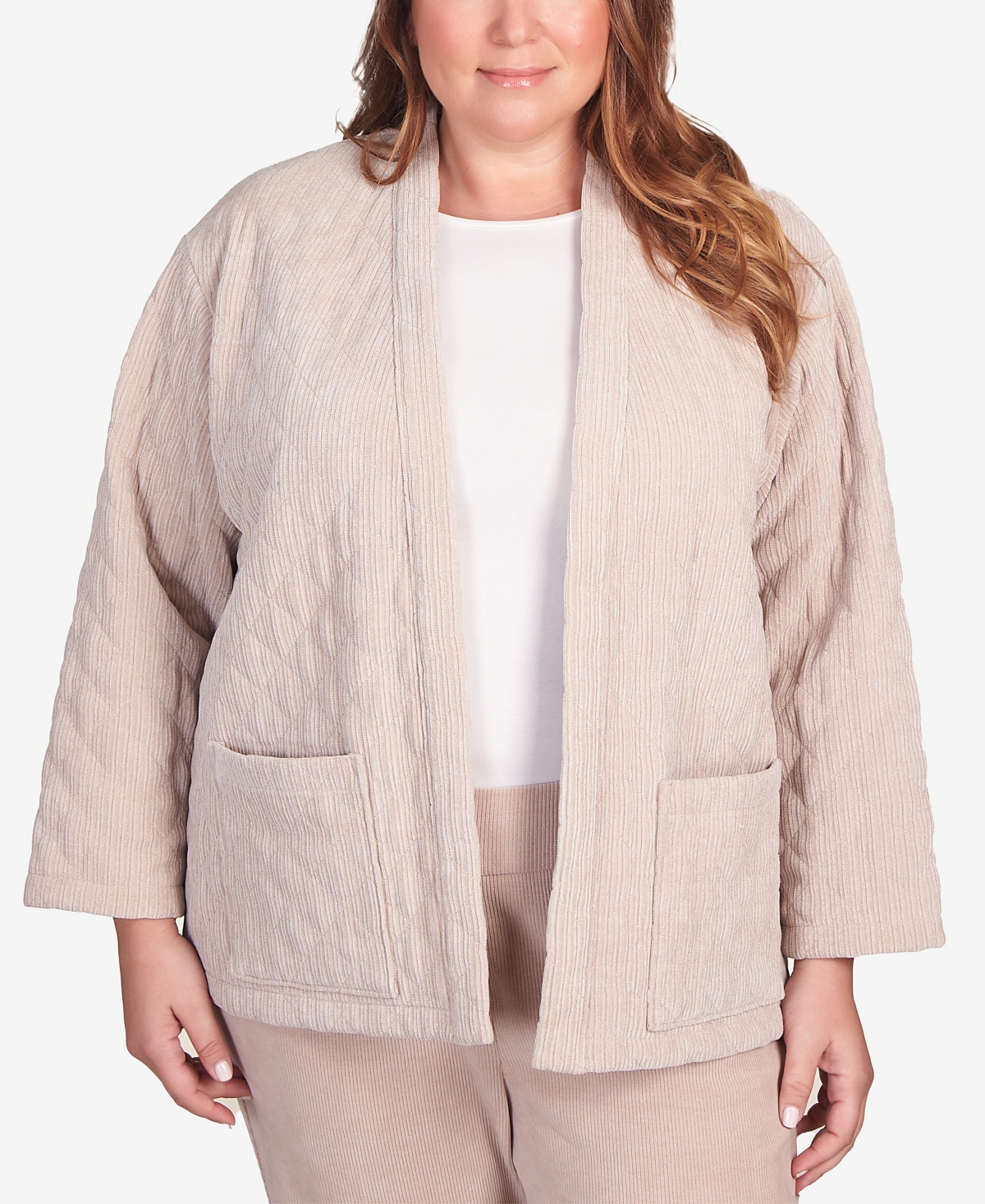 Alfred Dunner Plus Size St.moritz Quilted Chenille Corduroy Jacket In Fawn