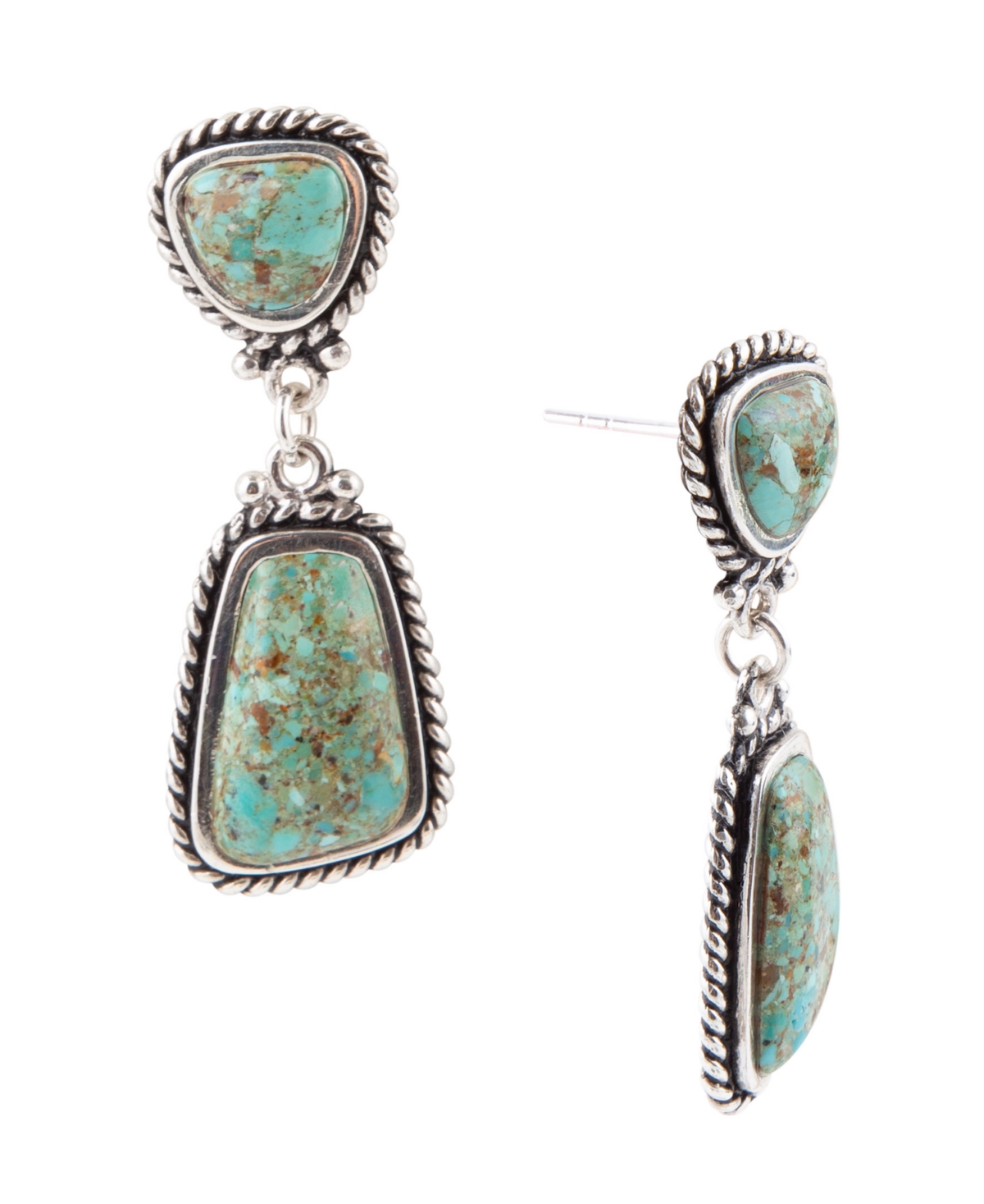 Roped Genuine Turquoise Abstract Drop Earrings - Genuine Turquoise