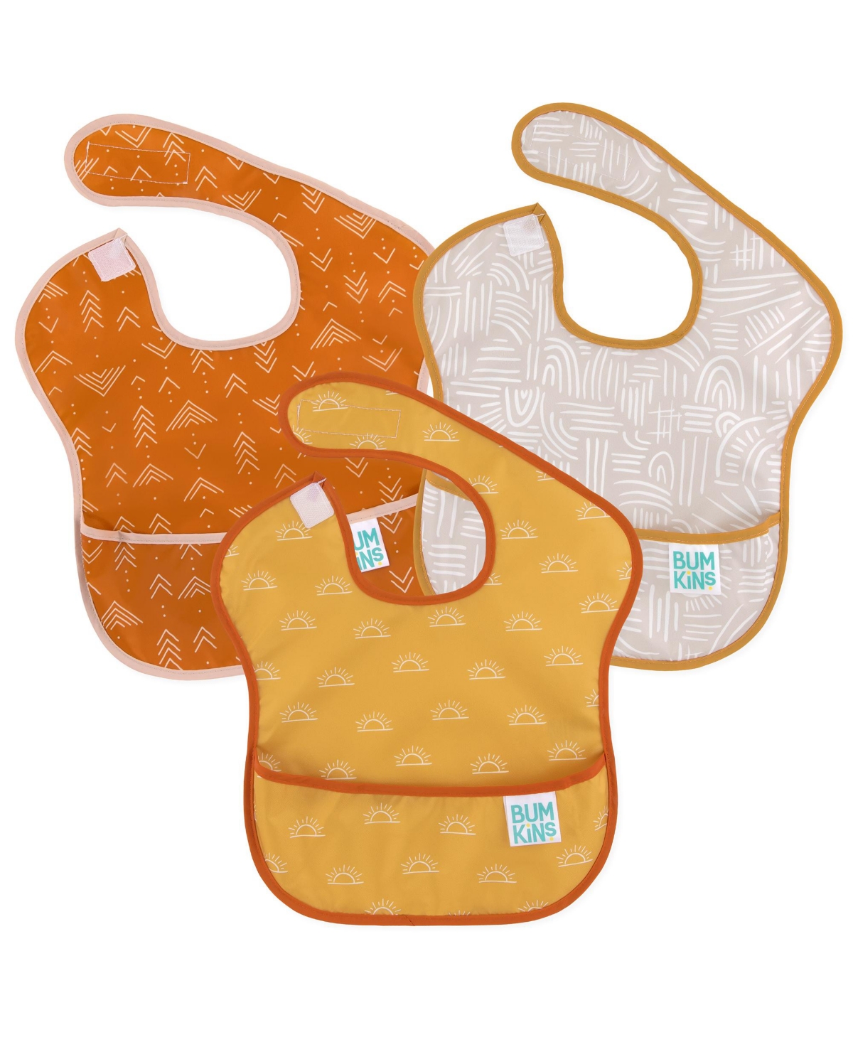 Bumkins Superbib Baby Boys And Girls Bibs, Pack Of 3 In Sunshine,wander And Grounded