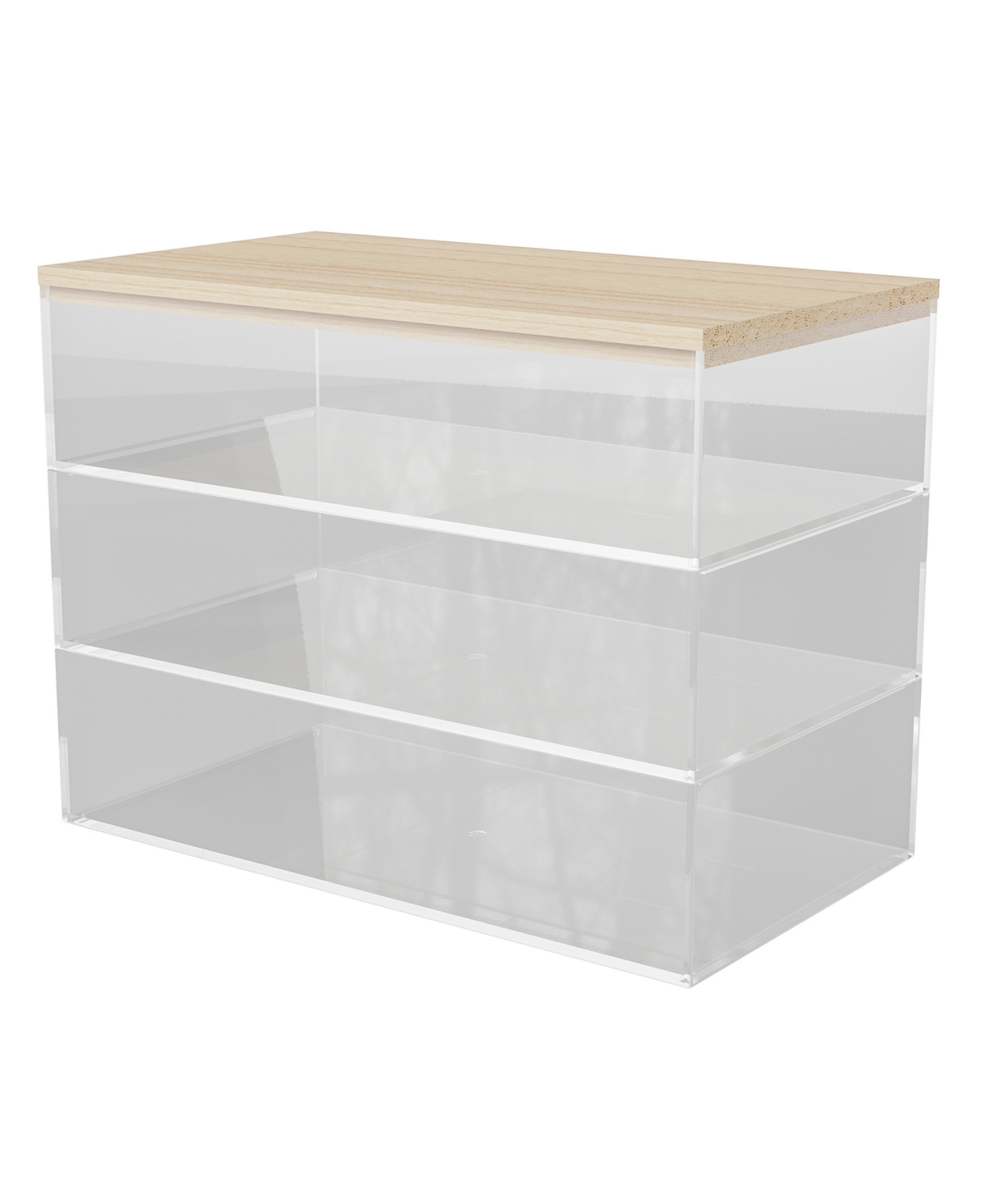 Martha Stewart Brody Plastic Storage Organizer Bins With Paulownia Wood Lid For Home Office Or Kitchen, 3 Pack Medi In Clear,light Natural