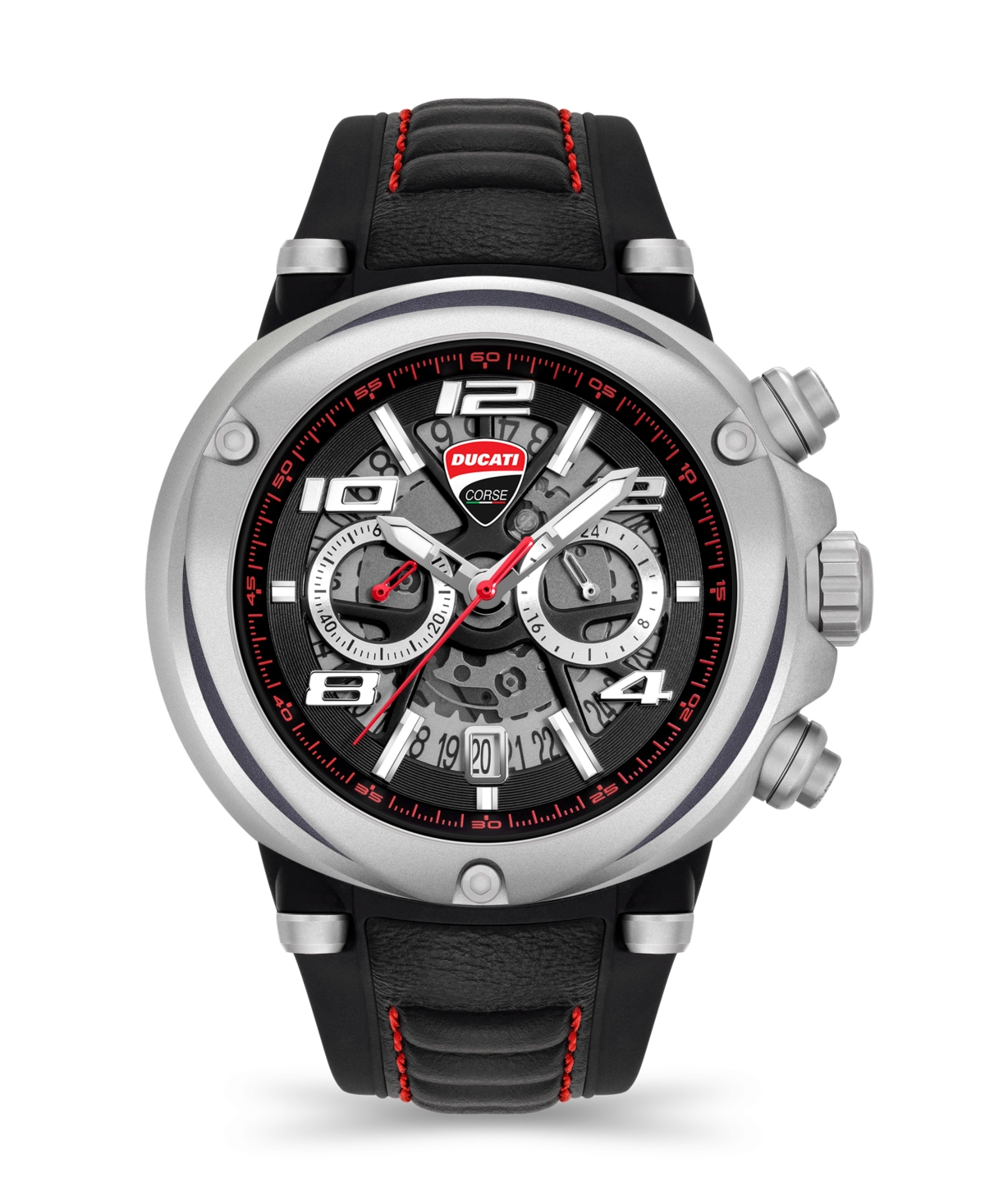 Men's Quartz Black Genuine Leather Silicone Watch 49mm - Black