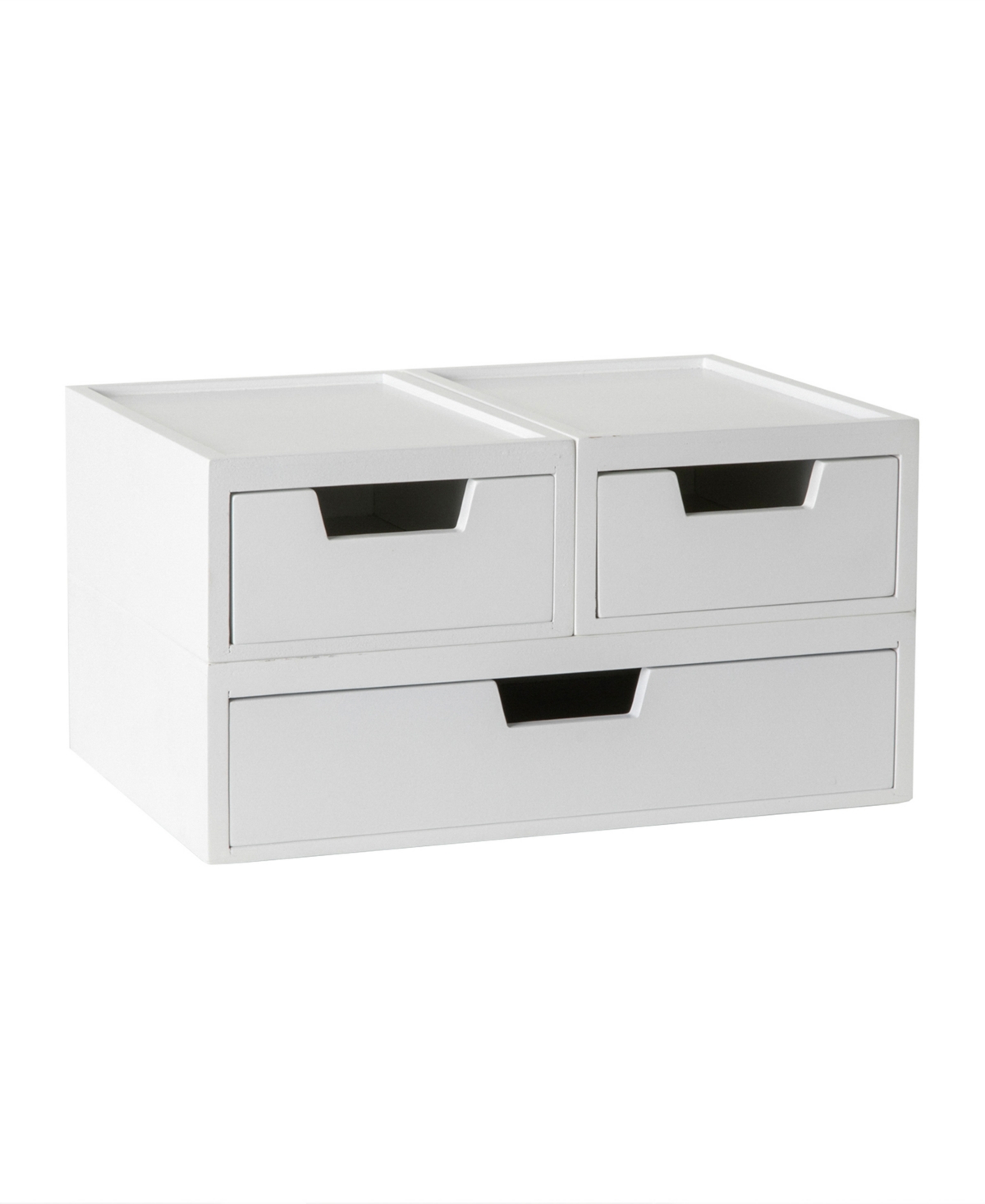 Weston Stackable Engineered Wood Boxes with Drawers, Office Desktop Organizers, 3 Compartments - White