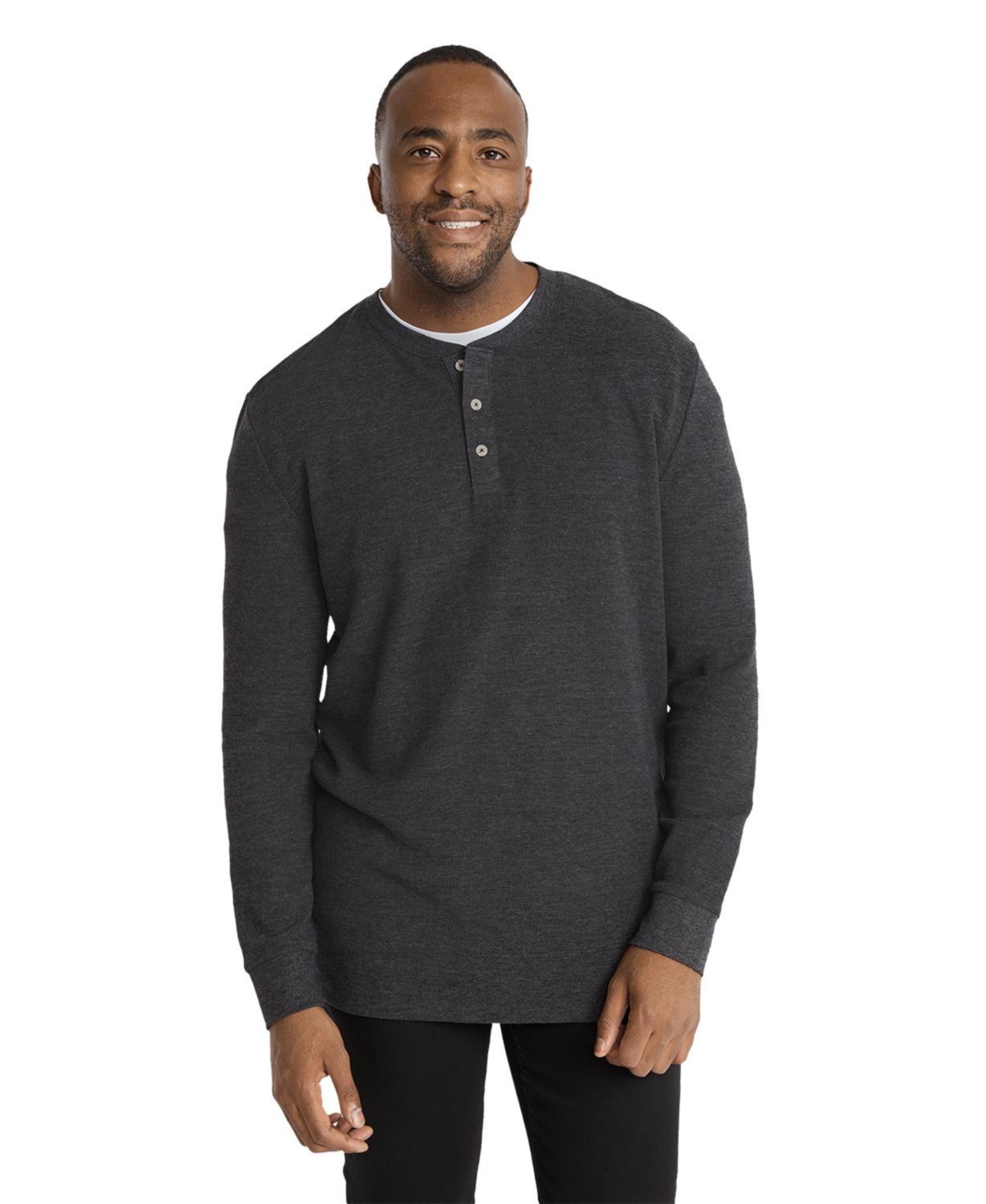 Mens Waffle Henley Long Sleeve Tshirt Big & Tall - Charcoal