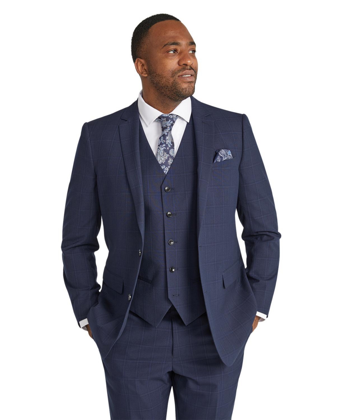 Men's Big & Tall Damon Check Suit Jacket - Navy