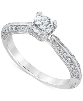 Diamond Knife Edge Milgrain Bead Engagement Ring 7 8 ct. t.w. in 18k White Gold