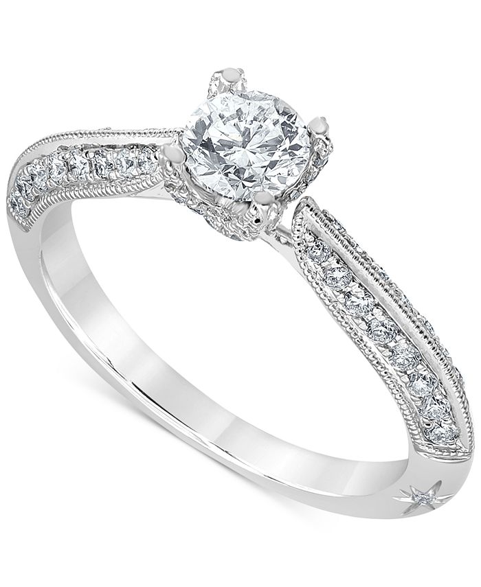 Macy's Diamond Knife Edge Milgrain Bead Engagement Ring (7/8 ct. t.w ...
