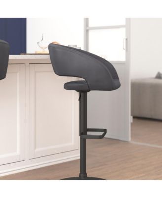 Shae Contemporary Upholstered Adjustable Height Barstool With Rounded, Cutout Mid-Back And Pedestal Base