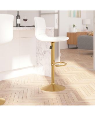 Set Of 2 Contemporary Height Adjustable Swivel Stools With Back And Pedestal Base With Footrest