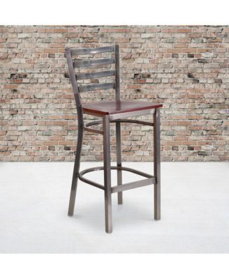 Clear Coated Ladder Back Metal Restaurant Dining Barstool
