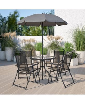 6 Piece Patio Garden Set With Table, Umbrella And 4 Folding Chairs