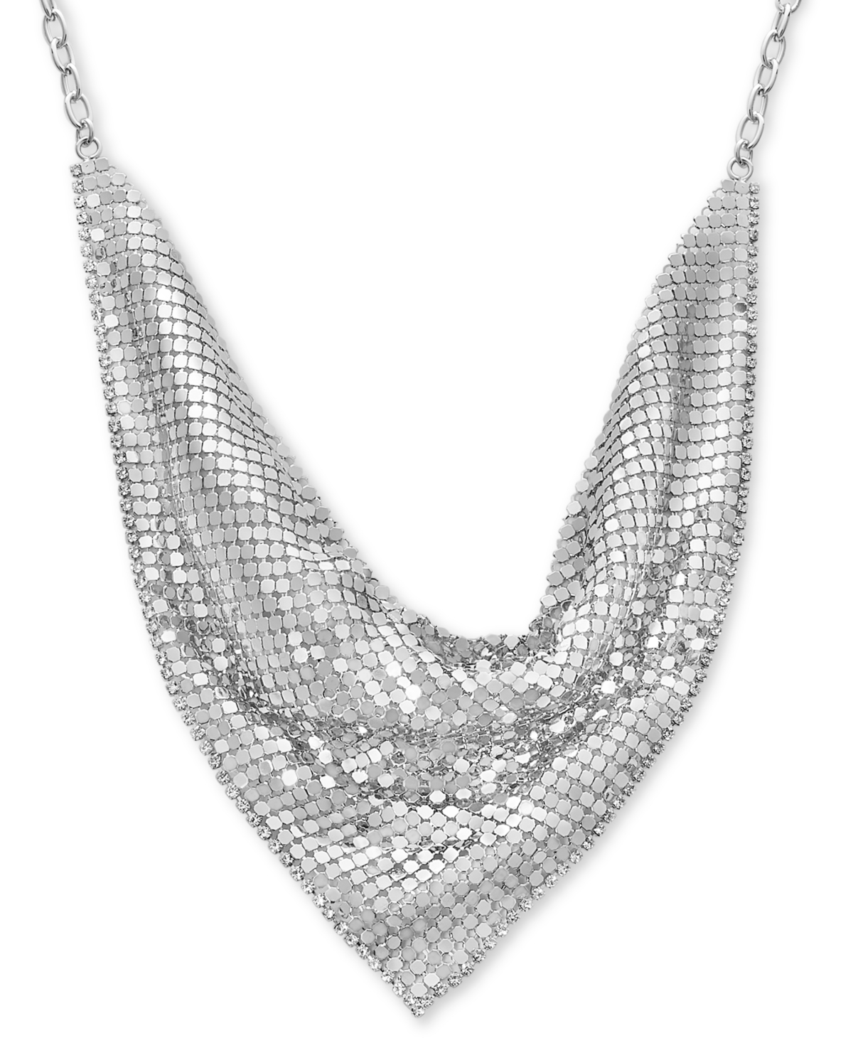 Inc International Concepts Crystal-edged Mesh Statement Necklace, 17" + 3" Extender, Created For Macy's In Silver