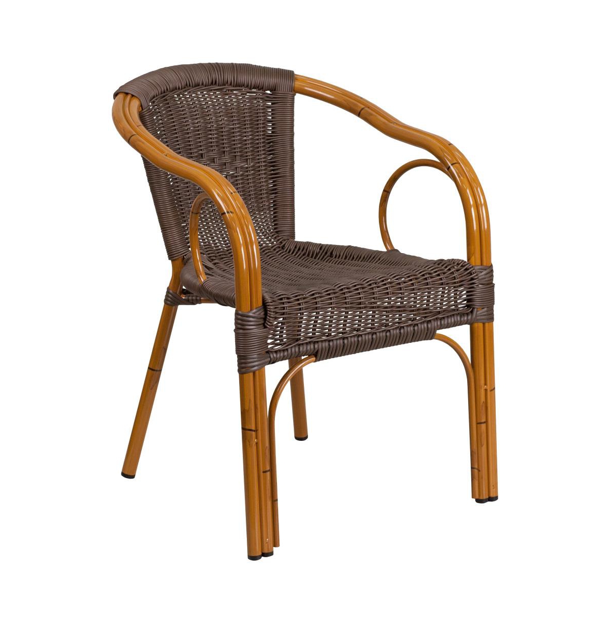 Esna Series Stacking Rattan Patio Chair With Bamboo Look Aluminum Frame And Integrated Arms