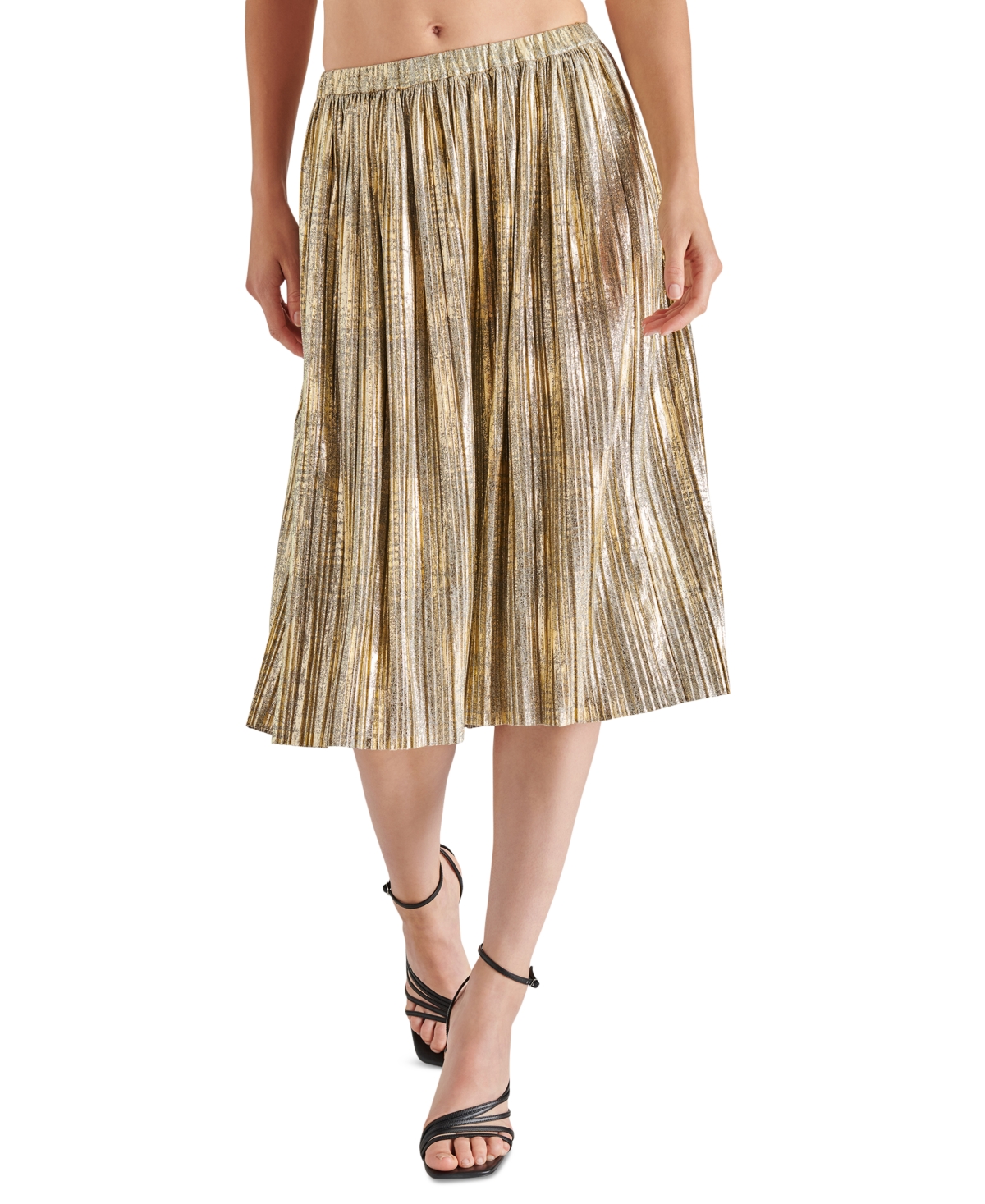 Shop Steve Madden Women's Darcy Metallic-foil-knit Midi Skirt In Gold
