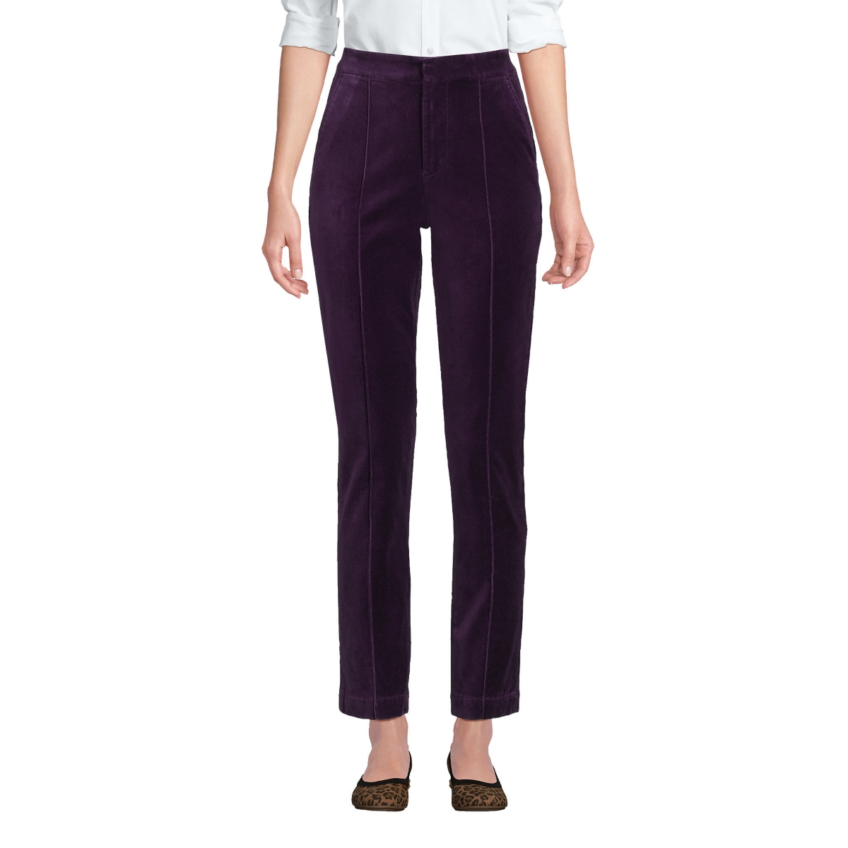 Lands' End Women's Velvet High Rise Pin tuck Pencil Ankle Pants