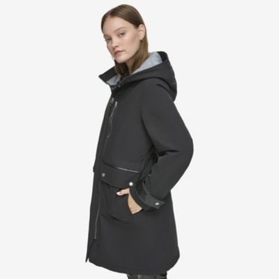 Women's Gemas Lightweight Parka Coat With Matte Shell and Faux Leather Details