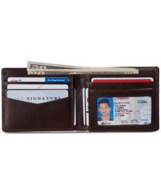 Mens Commuter RFID Bifold Wallet 2 ID Windows Divided Bill Section