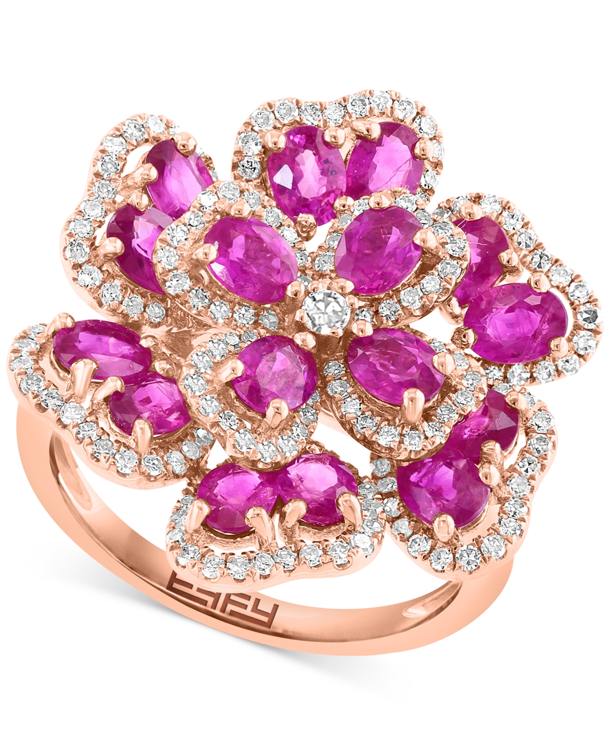 Effy Ruby (3-3/4 ct. t.w.) & Diamond (5/8 ct. t.w.) Flower Ring in 14k Rose Gold - Rose Gold