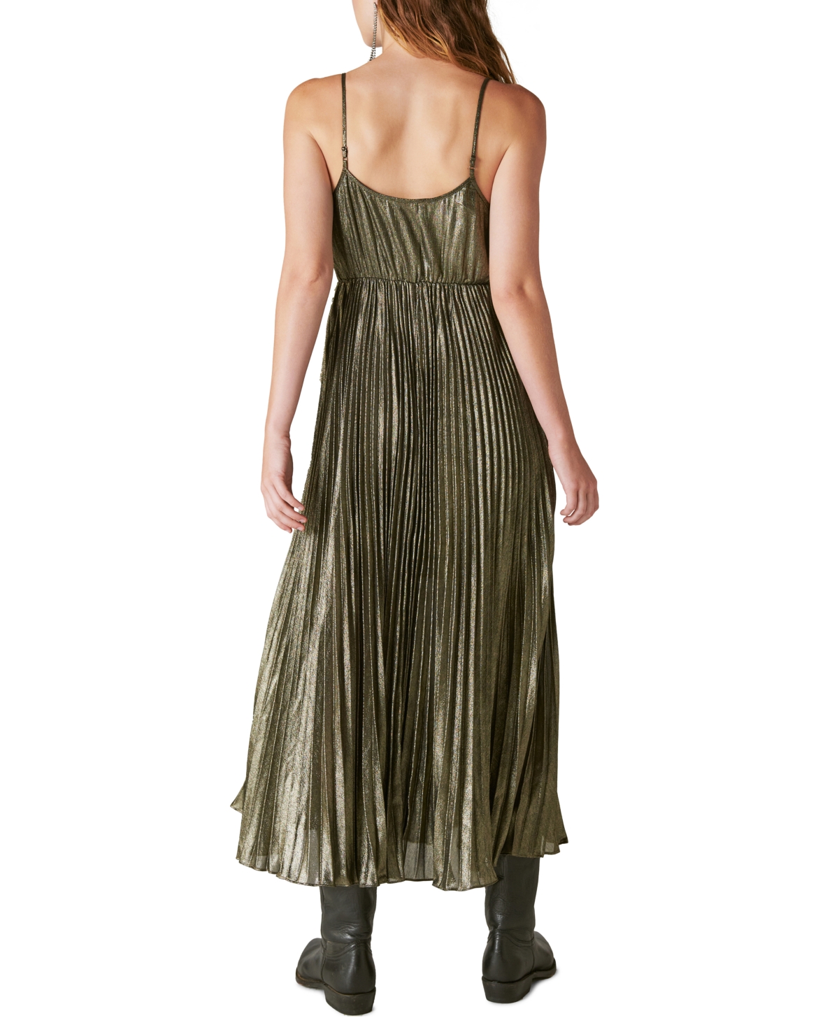 Shop Lucky Brand Women's Pleated Party Midi Dress In Gold
