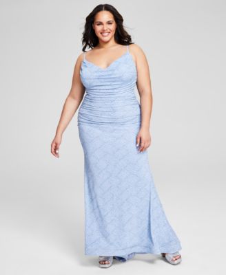 B Darlin Trendy Plus Size Glitter-Knit Ruched Gown - Macy's