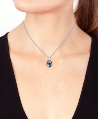 EFFY&reg; Onyx, Multi-Gemstone (4-5/8 ct. t.w.) & Diamond (1/20 ct. t.w.) Evil Eye Cluster 18" Pendant Necklace in Sterling Silver