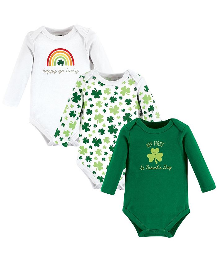 Hudson Baby Infant Girl Cotton LongSleeve Bodysuits, St Patricks