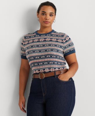 (取寄) ローレン ラルフローレン レディース プラス サイズ ショート スリーブ プルオーバー Lauren Ralph Lauren women Plus Size Eyelah Short Sleeve Pullover Multi Lauren Ralph Lauren Plus Size Short-Sleeve Sweater - Macy's