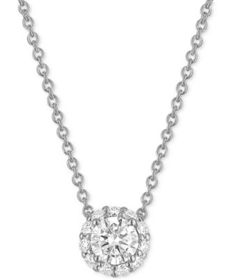 Alethea Certified Diamond Halo Pendant Necklace (1/2 ct. t.w.) in 14k White Gold Featuring Diamonds from De Beers Code of Origin, Created for Macy's -